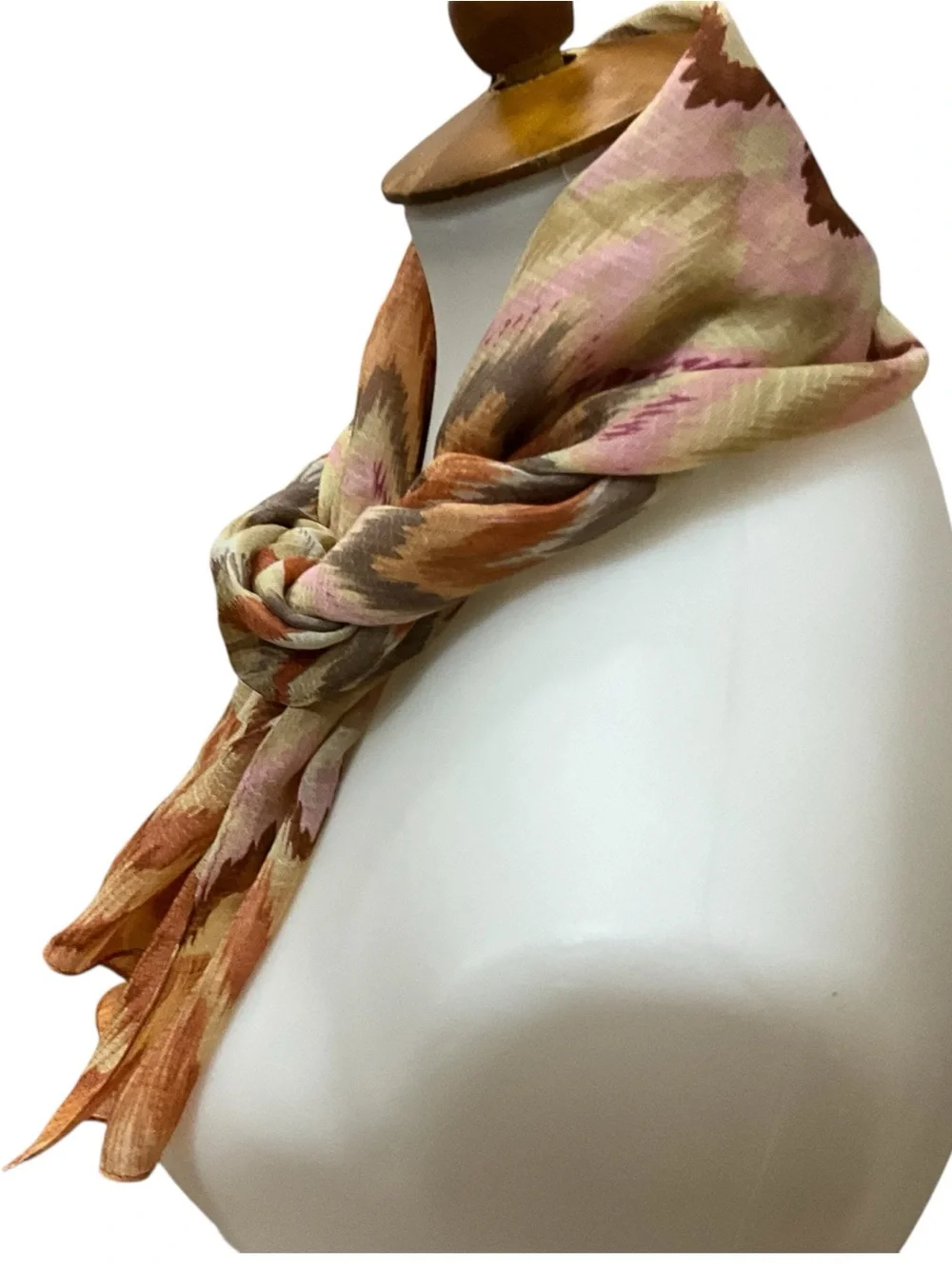 Echo 100% Silk Scarf Chevron Zigzag Print Pink Brown Orange Oblong